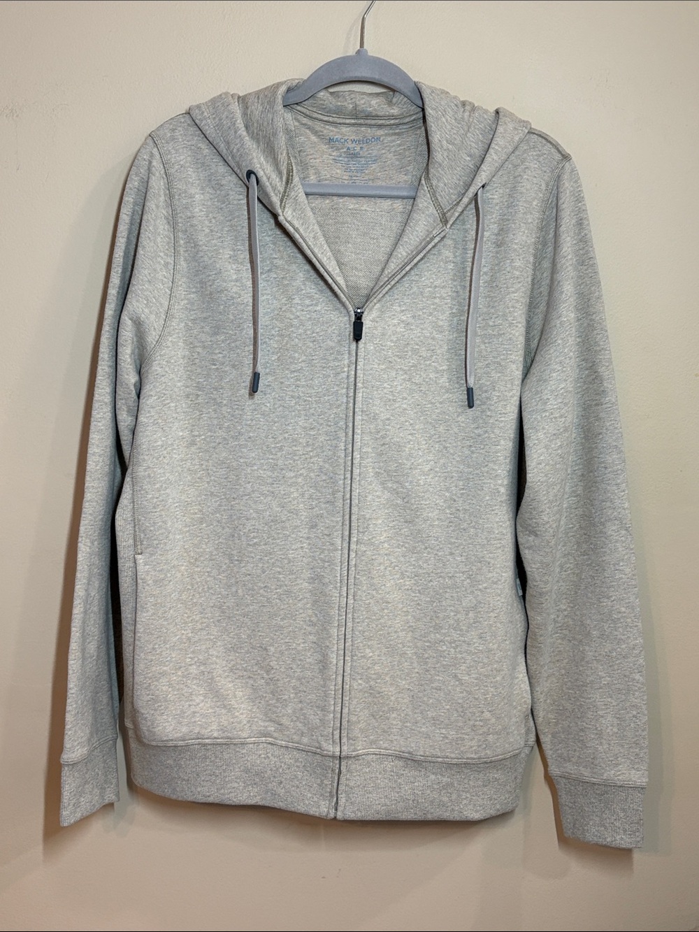 Mack Weldon Oatmeal Hooded Zippered Fleece Jacket, L